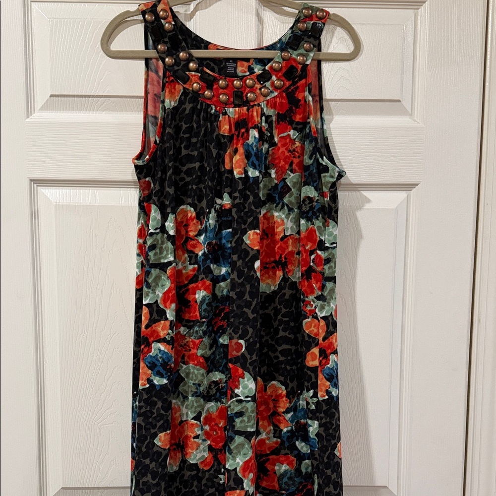 Style & Co. Floral Tank Dress in Black, Red & Teal